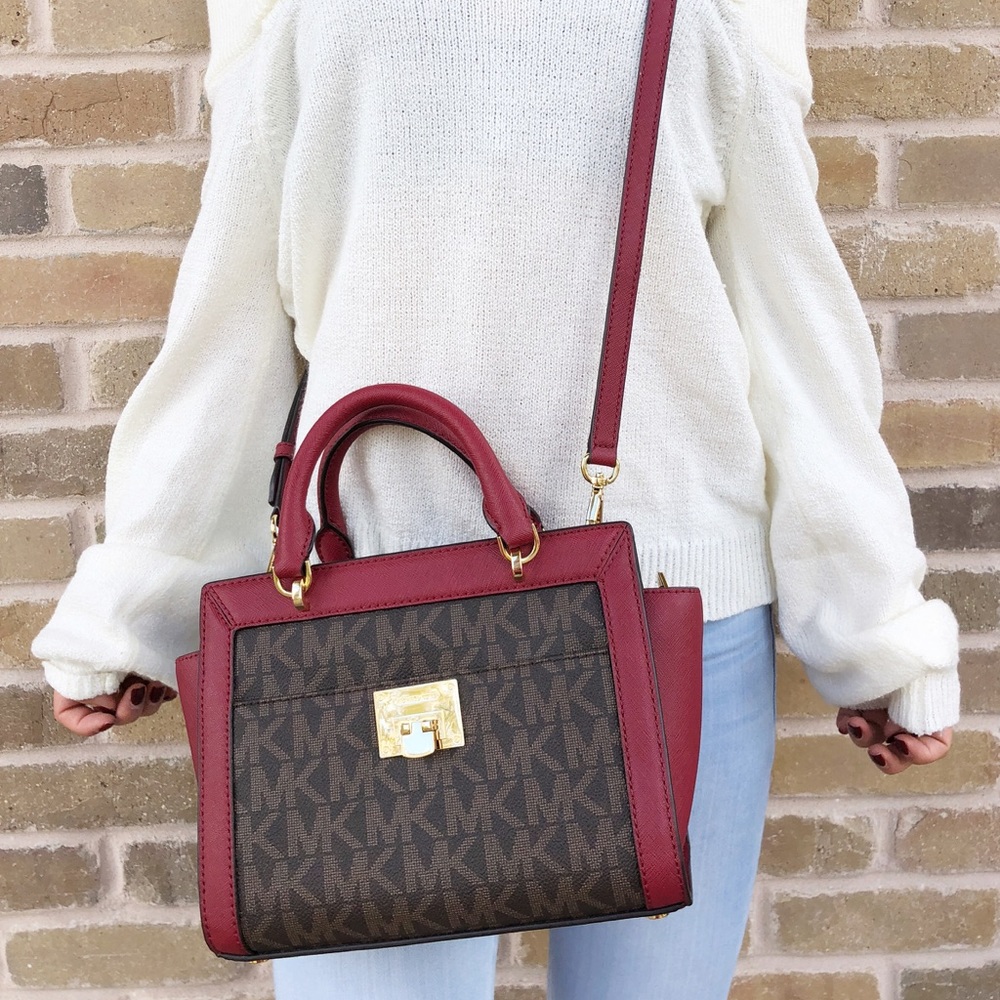 Michael Kors Tina Small Top Zip Satchel MK Cherry - Picture 1 of 6